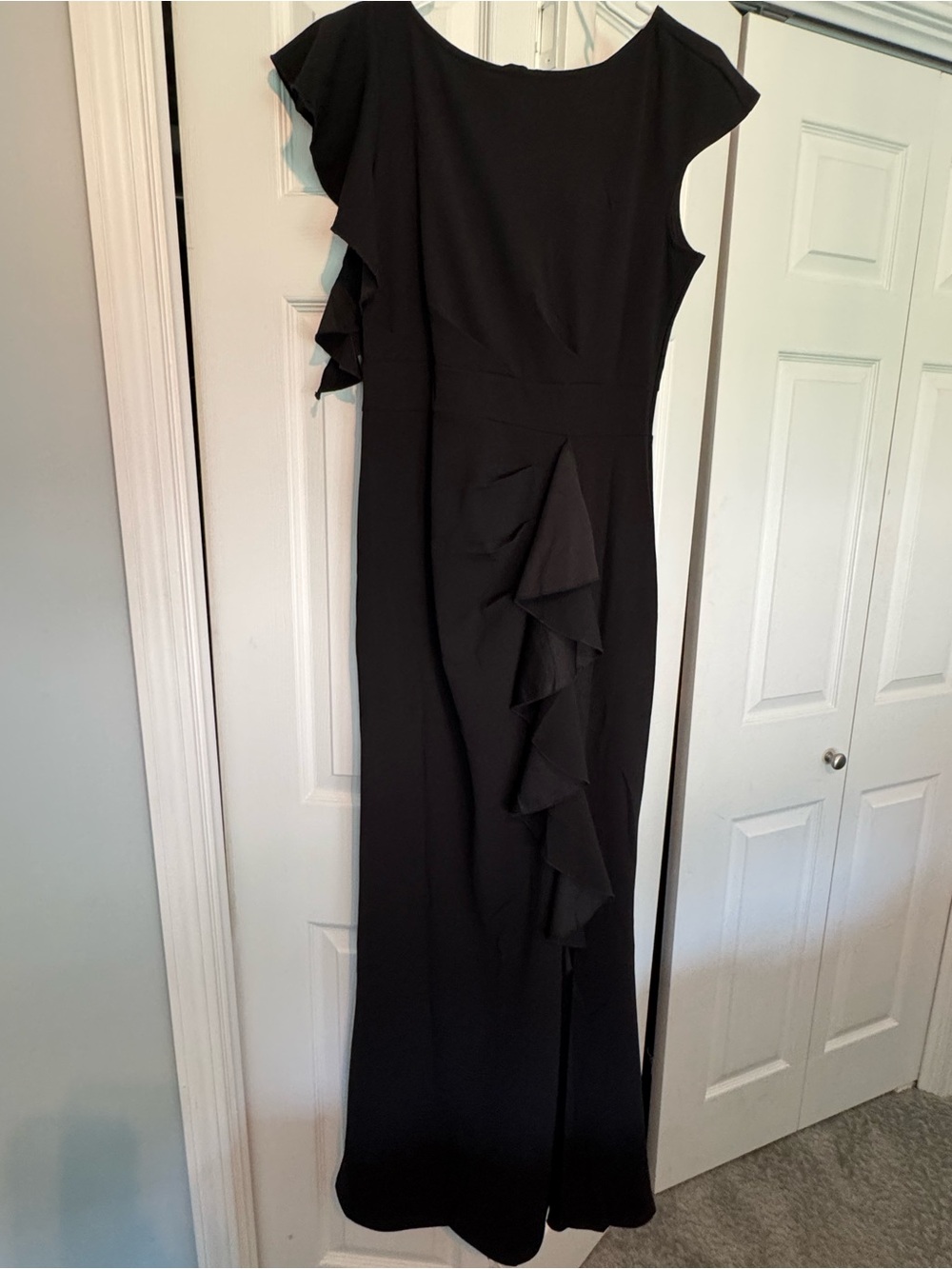 Elegant Black Ruffle-Detail Wedding Dress